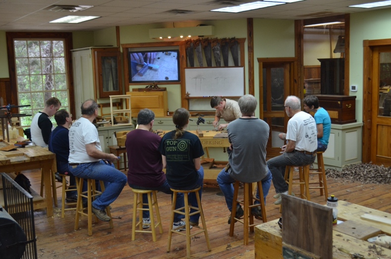 Around the bench for lectures at the one day woodworking joinery class