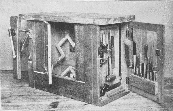 Fig. 167. Woodworking Bench used at Pratt Institute, Showing Self-Adjusting Upright Vise.